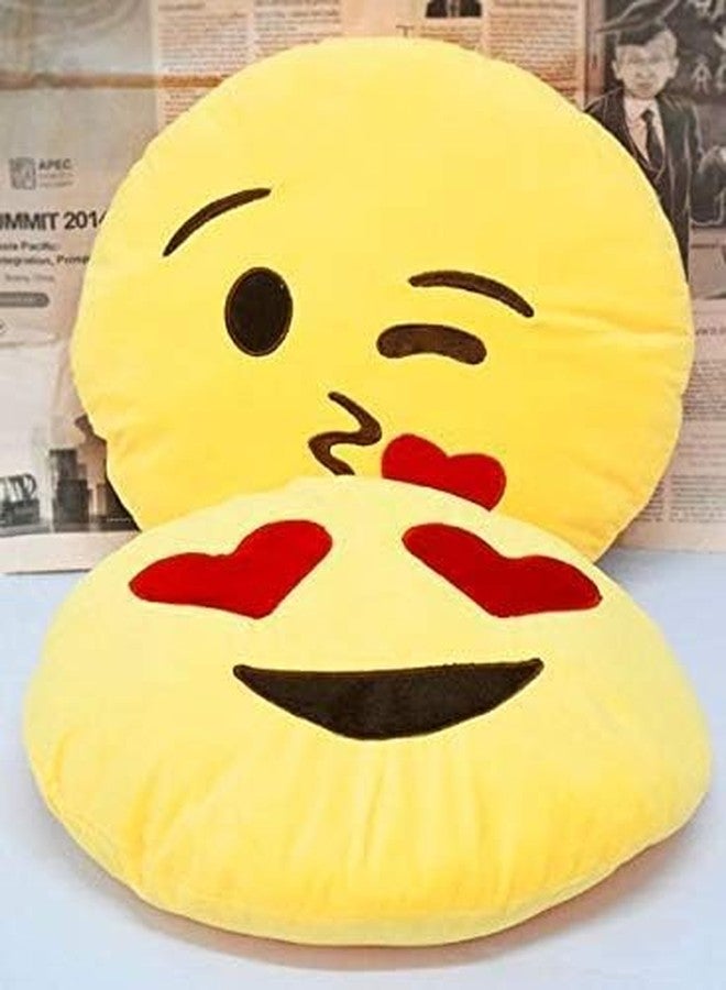 Naturex Naughty & Flying Kiss Smiley Emoji Microfiber Plush Stuffed Pillow Cushion Combo Pack of 2 (Yellow, 35cm Long) - Image 4